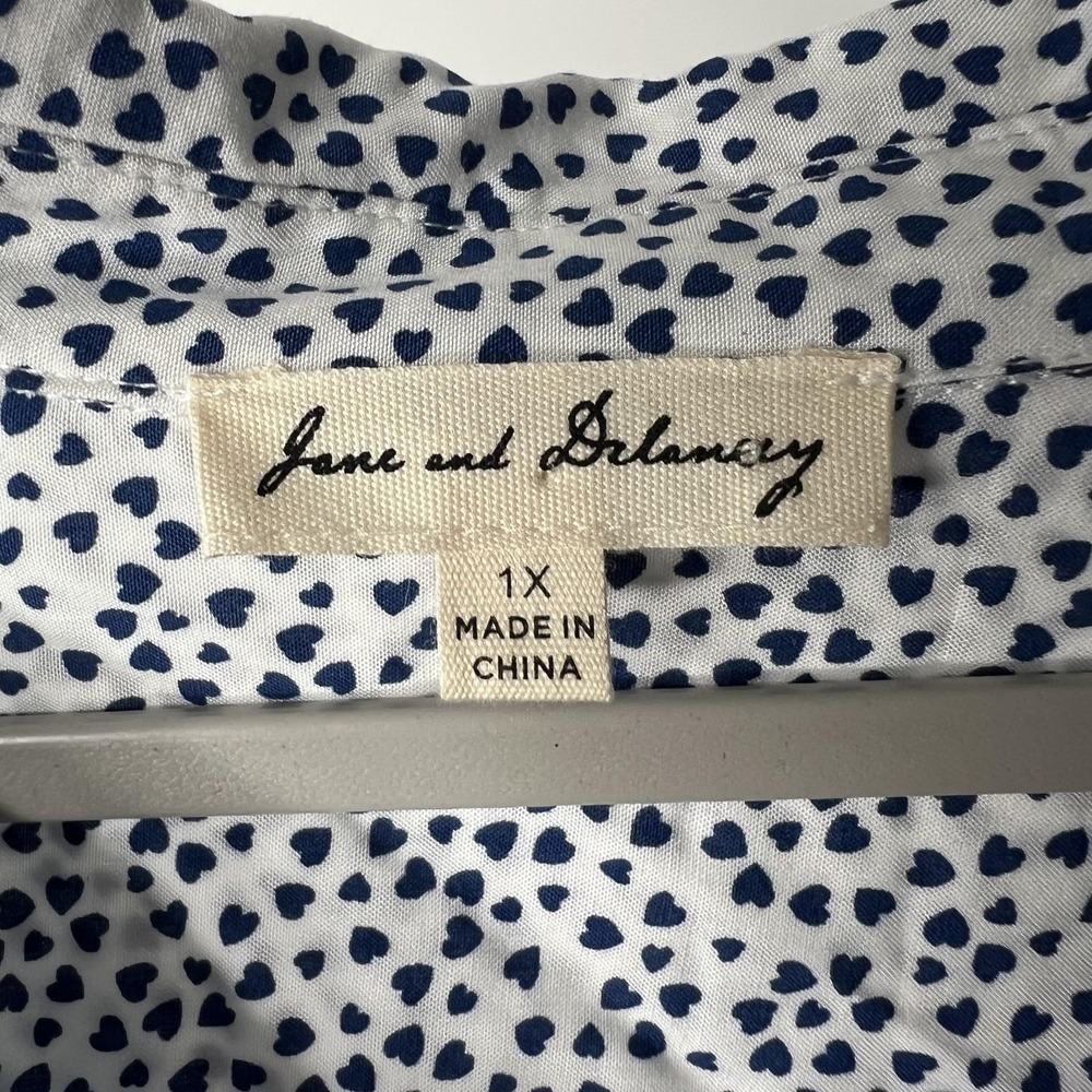 Jane And Delancey Shirt Womens 1X White Heart Print Rayon Button Front Tunic - Picture 3 of 14